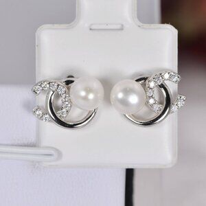 Certified All Moissanite Earrings Natural Pearl 925 Sterling NWT